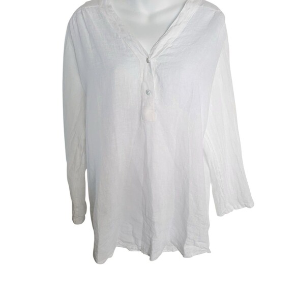 Rosemarine Linen Blouse Roll Tab Sleeve Hi-Low Hem Italy - Picture 8 of 16